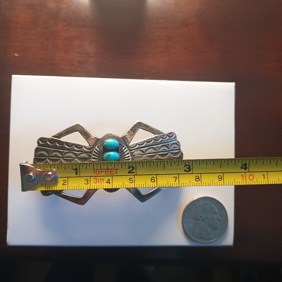 Native American Vintage Sterling Silver & Turquoise Hair Barrette. - Picture 3 of 6